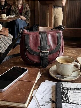 Tano Two-Tone Burgundy and Black Leather Crossbody Bag